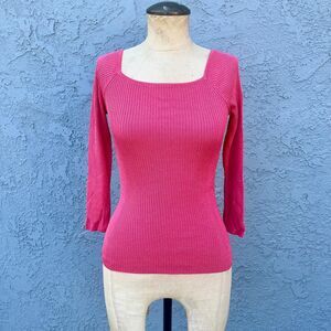 Y2k Pink Square Neck Ribbed Sweater Small Silk Blend top Barbiecore Clothing